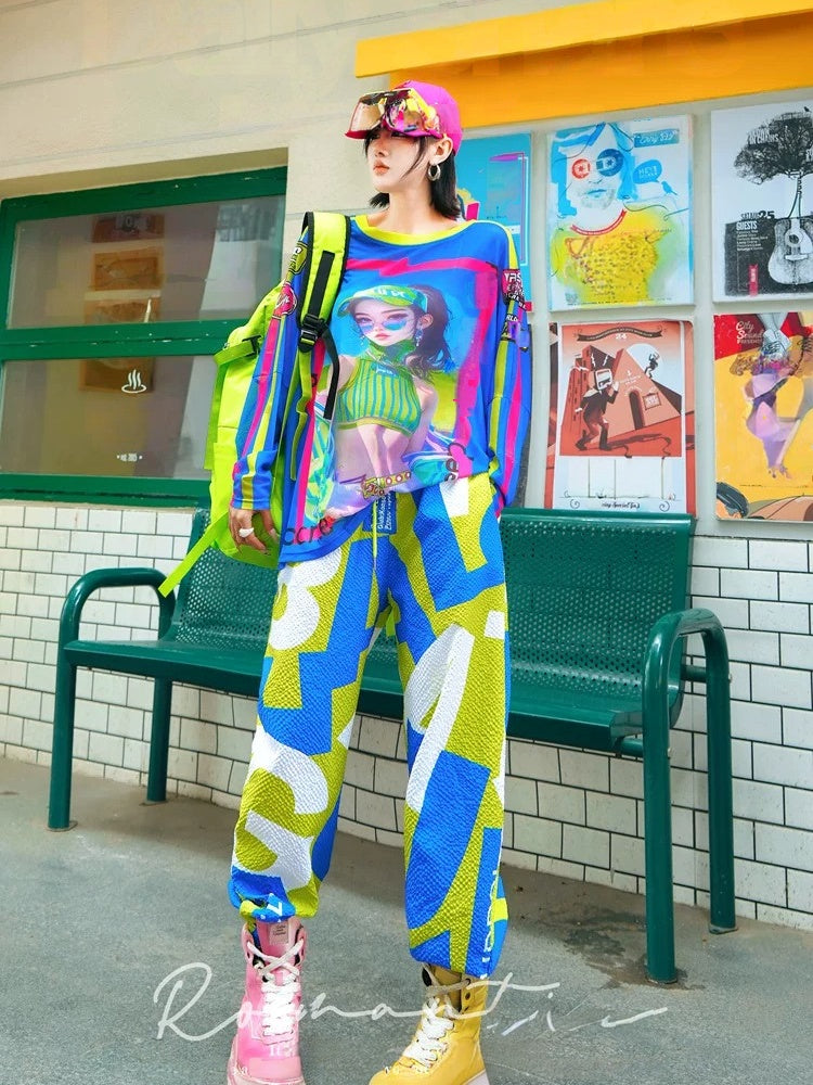 Color-blocking loose sports sweatpants X3556