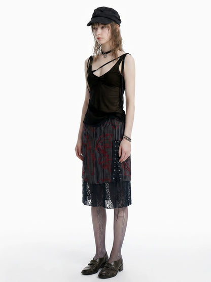 Dark Style Striped Embroidery Skirt X3612