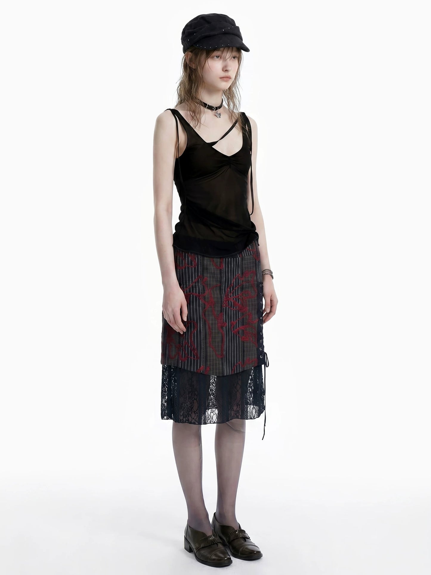 Dark Style Striped Embroidery Skirt X3612