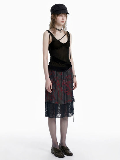 Dark Style Striped Embroidery Skirt X3612