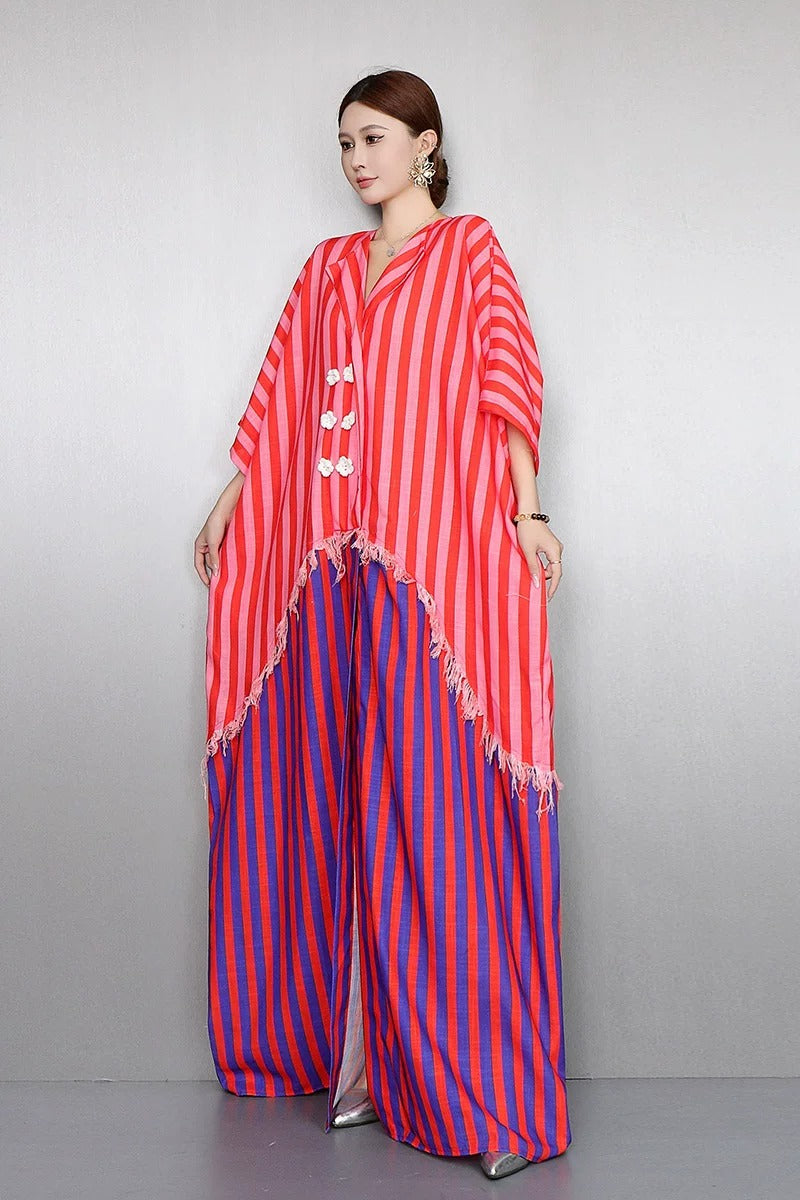Resort Style V-Neck Striped Dress X3608