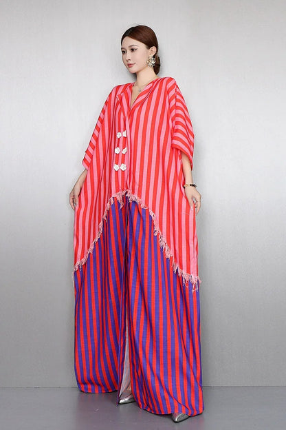 Resort Style V-Neck Striped Dress X3608