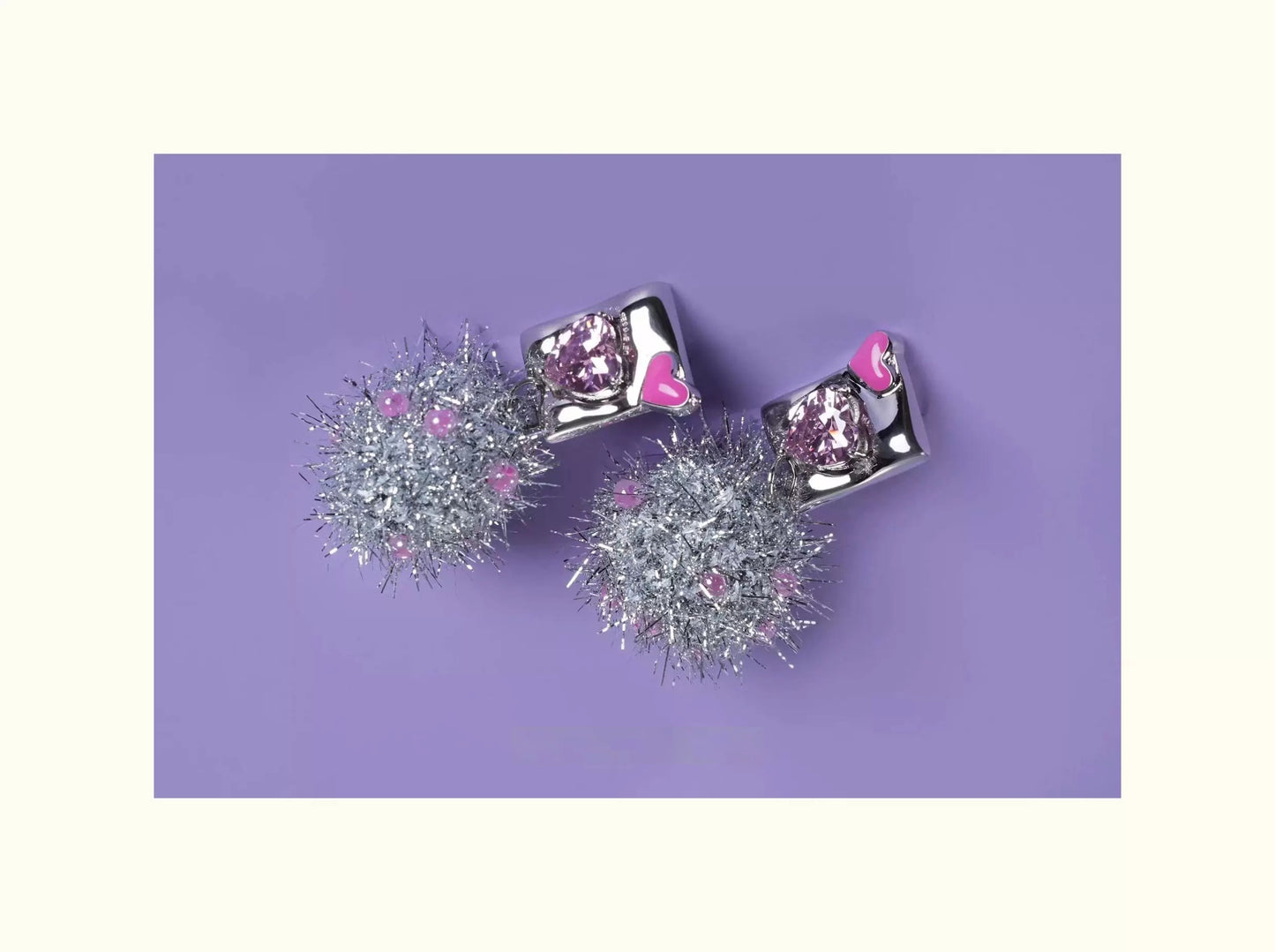 Disco Ball Heart Zirconia Handmade Earrings X3587