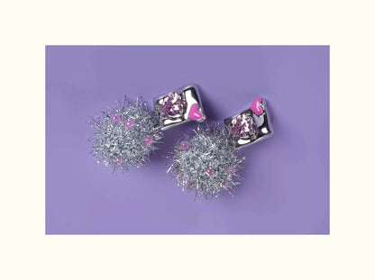 Disco Ball Heart Zirconia Handmade Earrings X3587