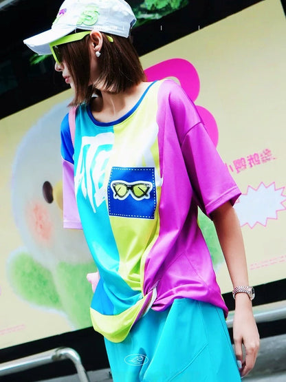 Color Block Logo Print Short Sleeve T-Shirt　X3641
