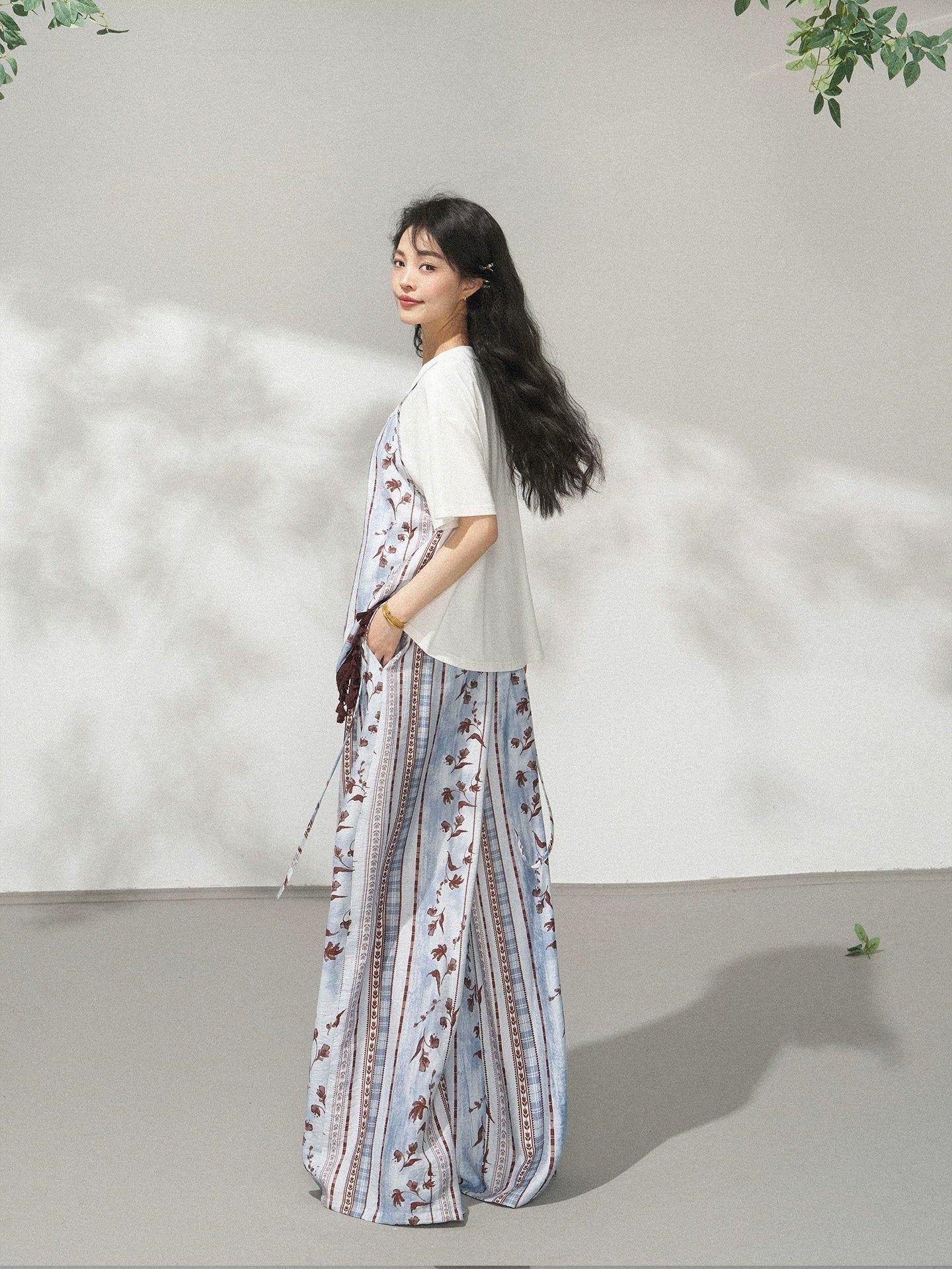 Art Floral Stripe Wide Leg Pants X3567