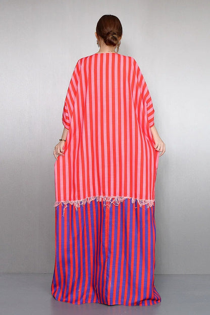 Resort Style V-Neck Striped Dress X3608