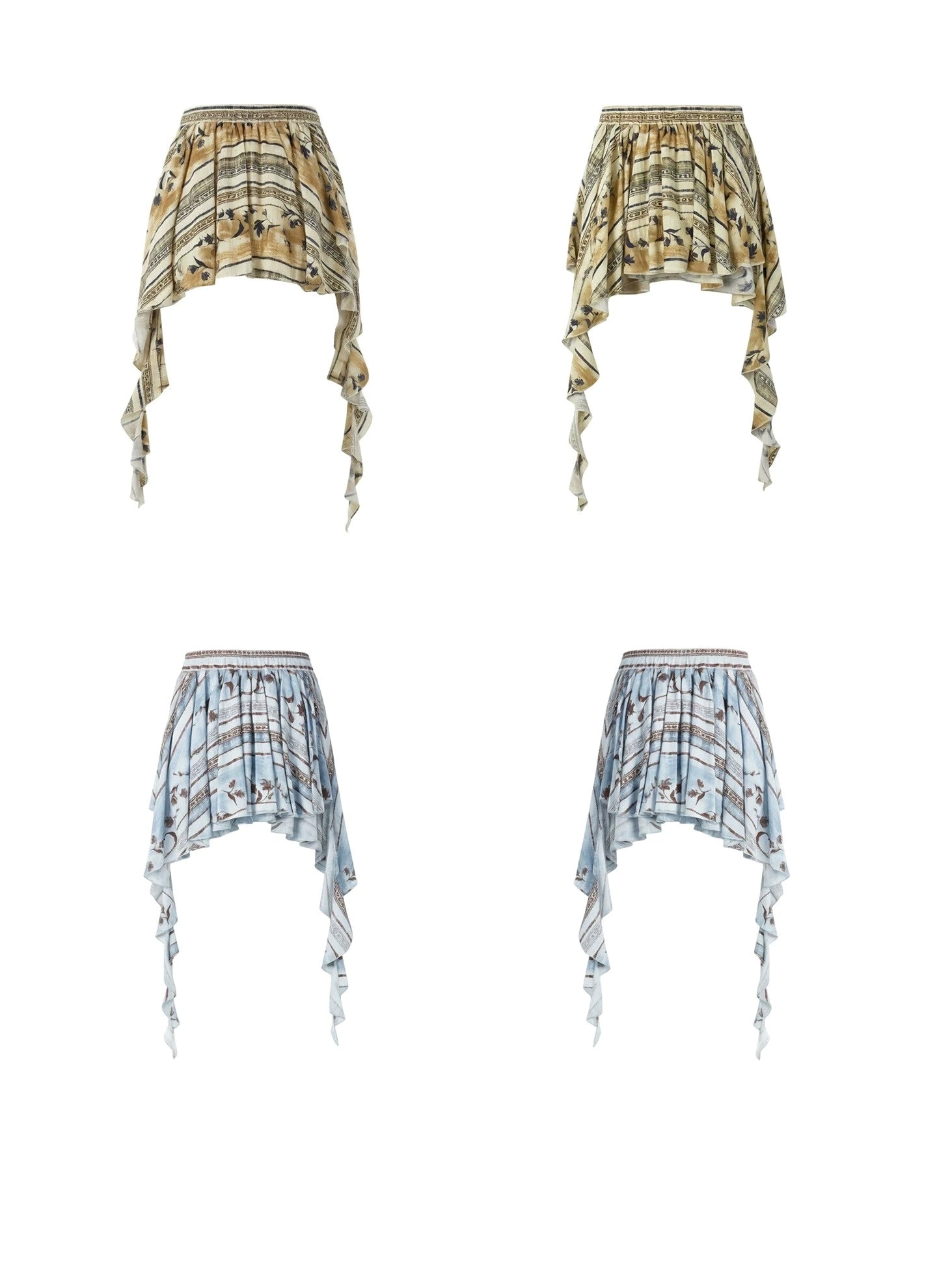 Bohemian Floral Ruffle Pleated Mini Skirt X3569