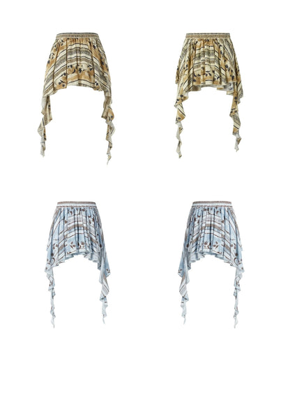 Bohemian Floral Ruffle Pleated Mini Skirt X3569