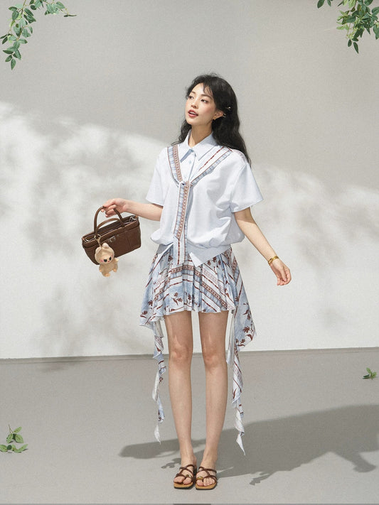 Ribbon Tape Short Sleeve Shirt X3568