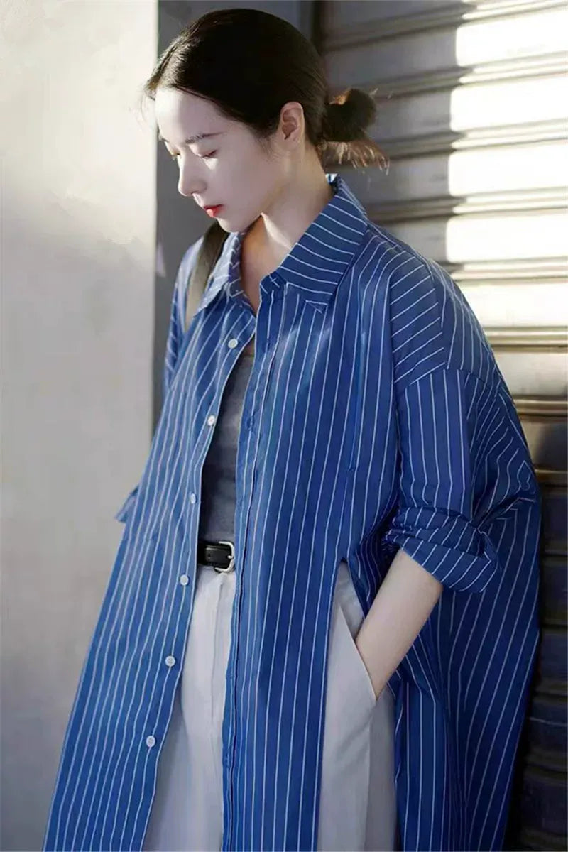 Loose Plus Size Striped Shirt X3620