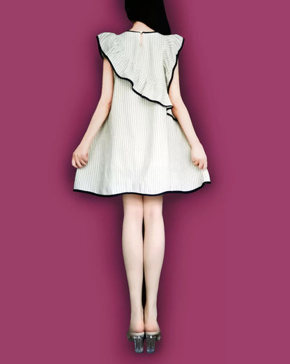 Striped Asymmetric Ruffle Doll Dress X3644