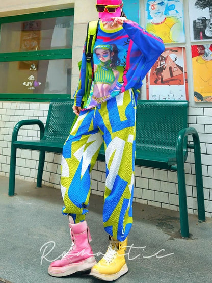 Color-blocking loose sports sweatpants X3556