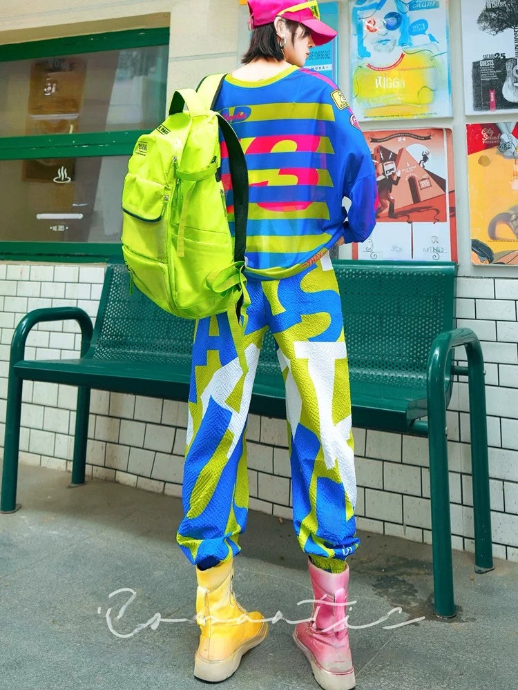 Color-blocking loose sports sweatpants X3556
