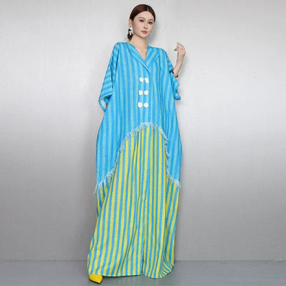 Resort Style V-Neck Striped Dress X3608