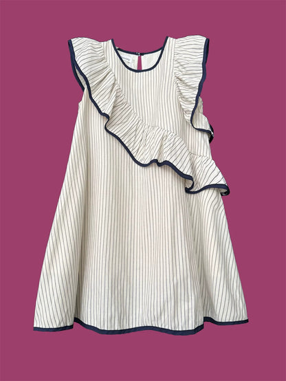 Striped Asymmetric Ruffle Doll Dress X3644