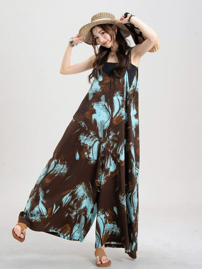 Artistic Ink-Wash Print Blue Camisole Jumpsuit X3643
