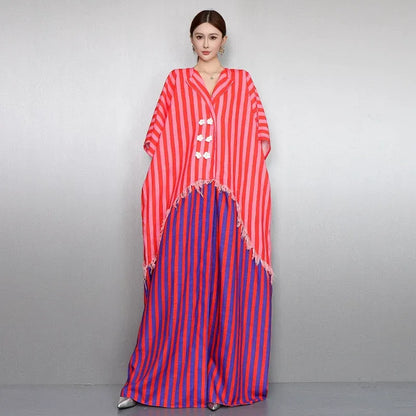 Resort Style V-Neck Striped Dress X3608