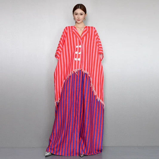 Resort Style V-Neck Striped Dress X3608