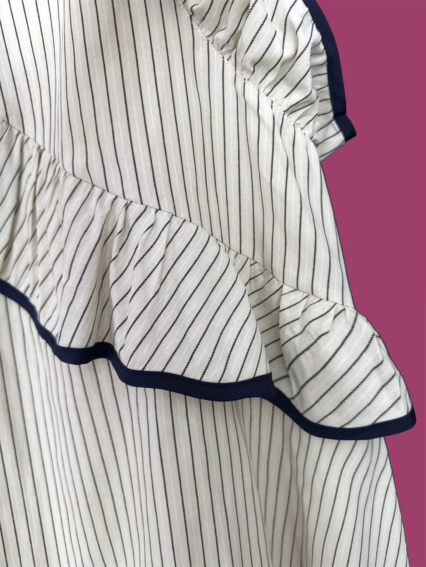 Striped Asymmetric Ruffle Doll Dress X3644