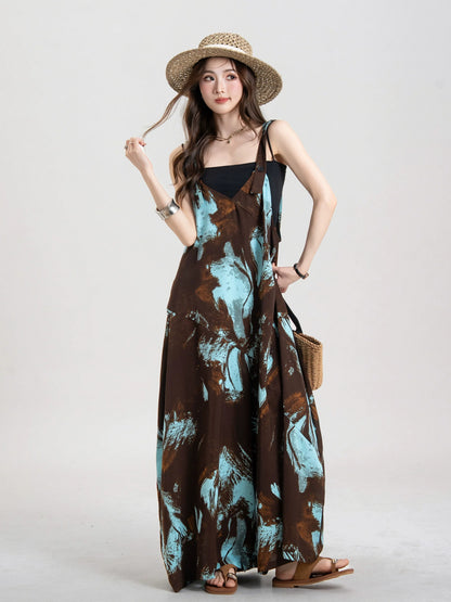 Artistic Ink-Wash Print Blue Camisole Jumpsuit X3643