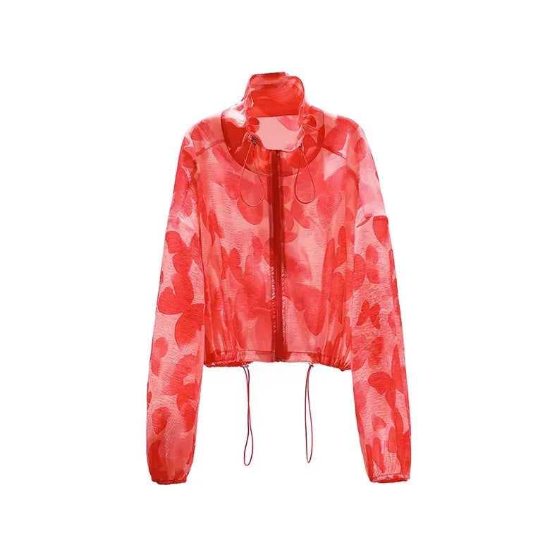 Butterfly Print UV Protection Jacket & Shorts Set X3645