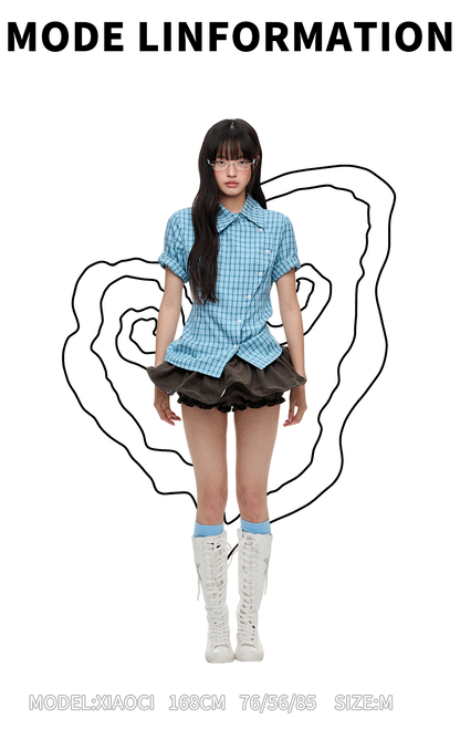 Original Korean-Style Plaid Short Sleeve Shirt X3573