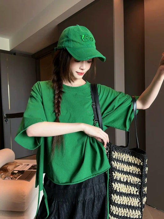 Simple Solid Color Short Sleeve T-Shirt X3609