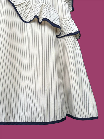 Striped Asymmetric Ruffle Doll Dress X3644