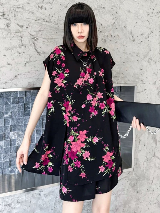 Floral Sleeveless Shirt & Shorts Set X3557