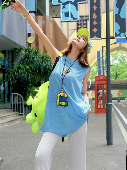 Colorful Letter Appliqué Sleeveless Top　X3647