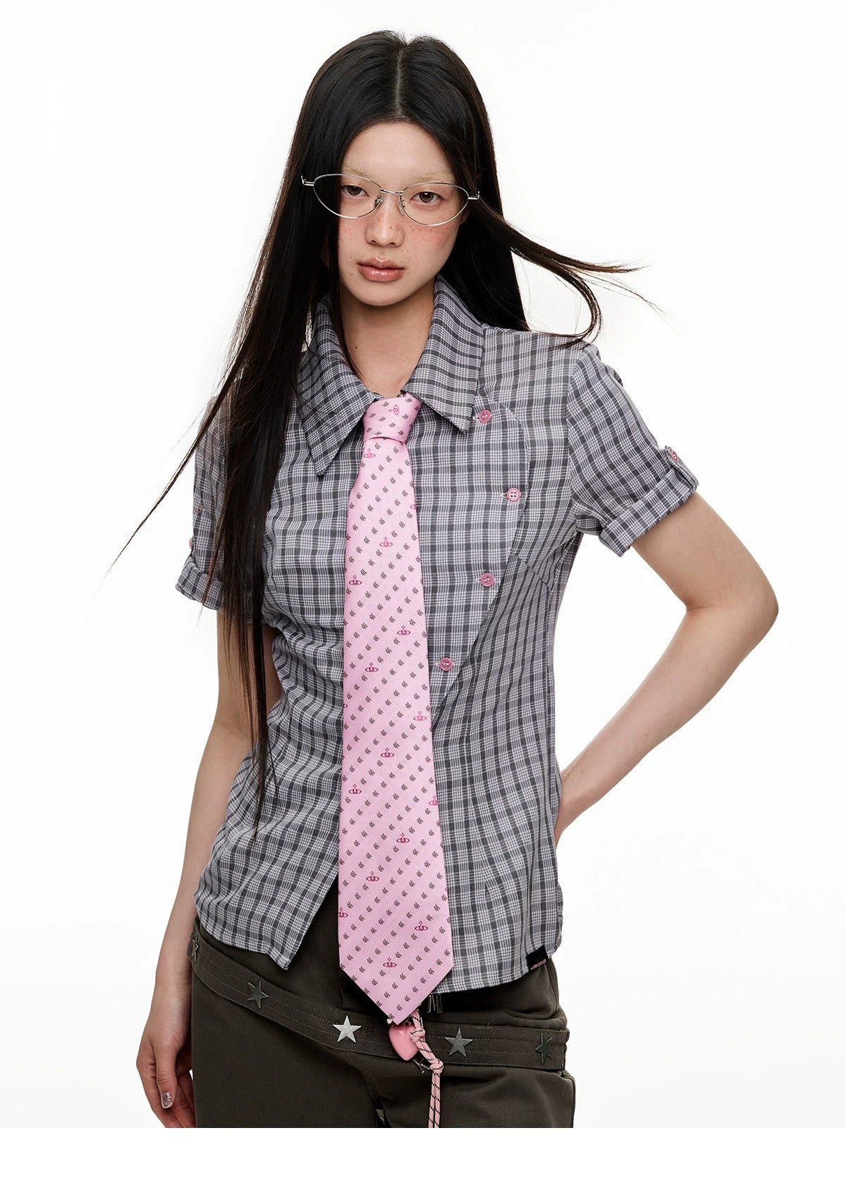 Original Korean-Style Plaid Short Sleeve Shirt X3573