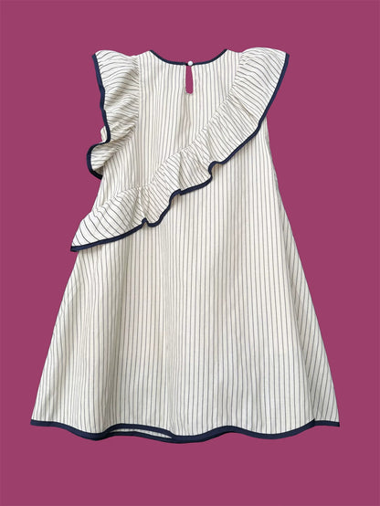 Striped Asymmetric Ruffle Doll Dress X3644