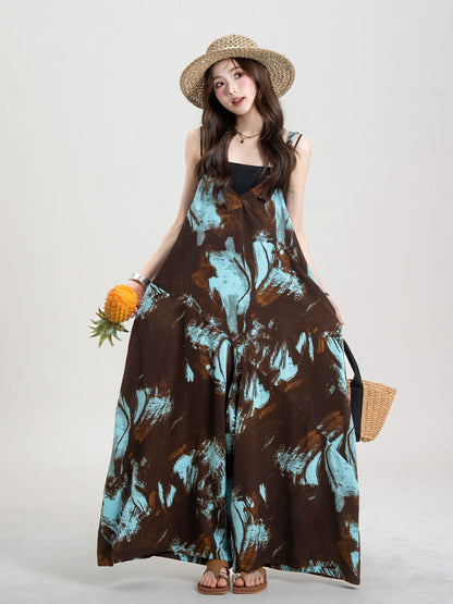 Artistic Ink-Wash Print Blue Camisole Jumpsuit X3643