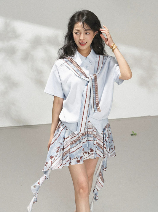Ribbon Tape Short Sleeve Shirt X3568