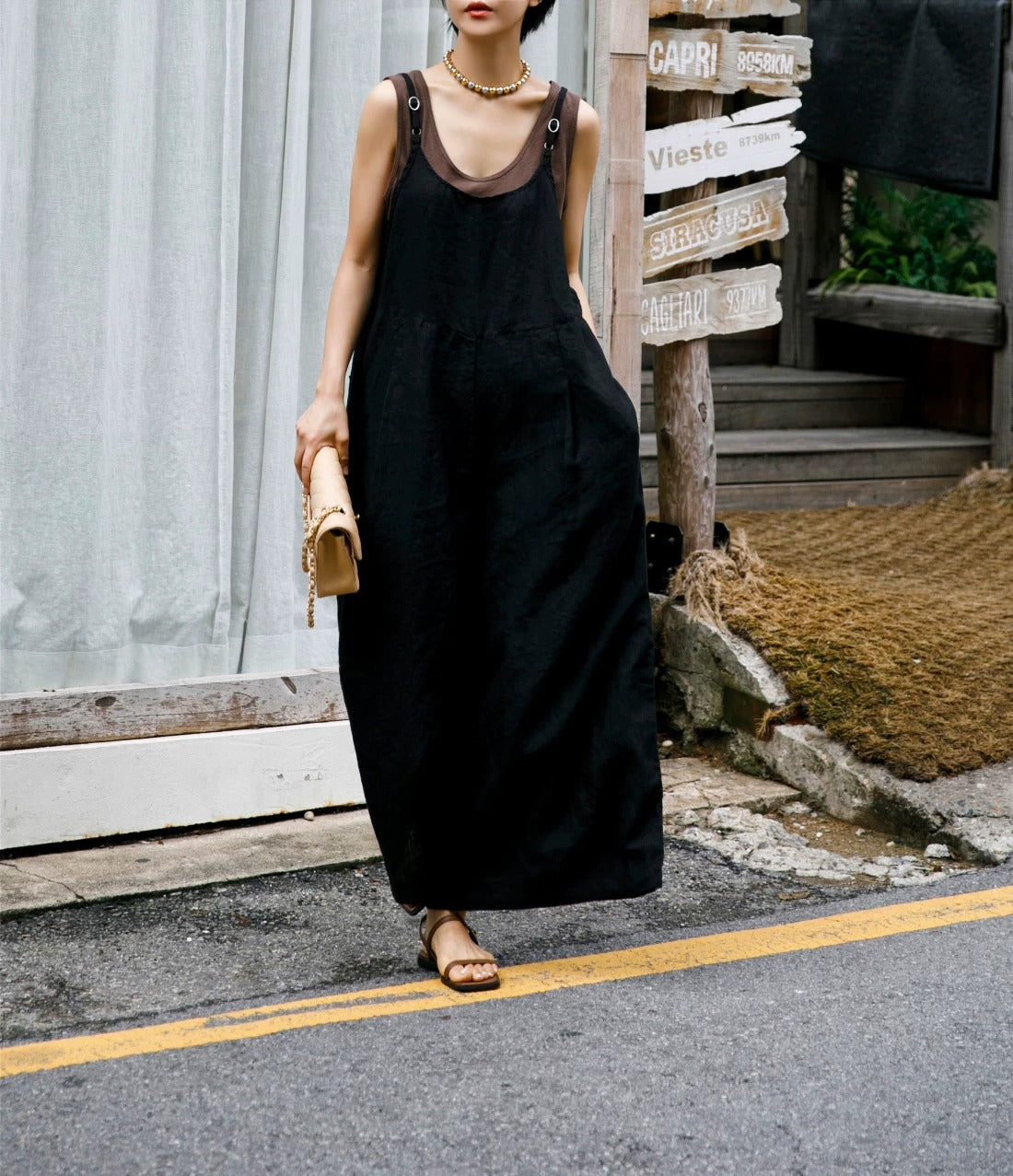 Cotton Linen Cami Wide-Leg Jumpsuit X3617
