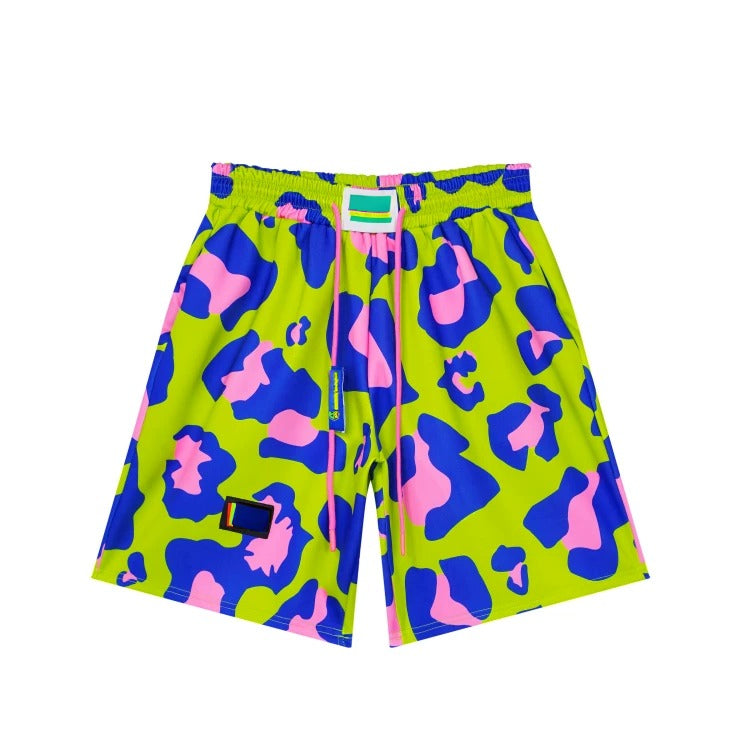 Green Rose Blue Print Logo Patch Street Casual Shorts　X3640