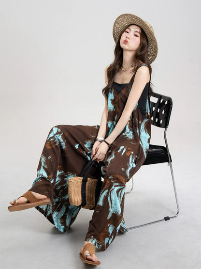 Artistic Ink-Wash Print Blue Camisole Jumpsuit X3643