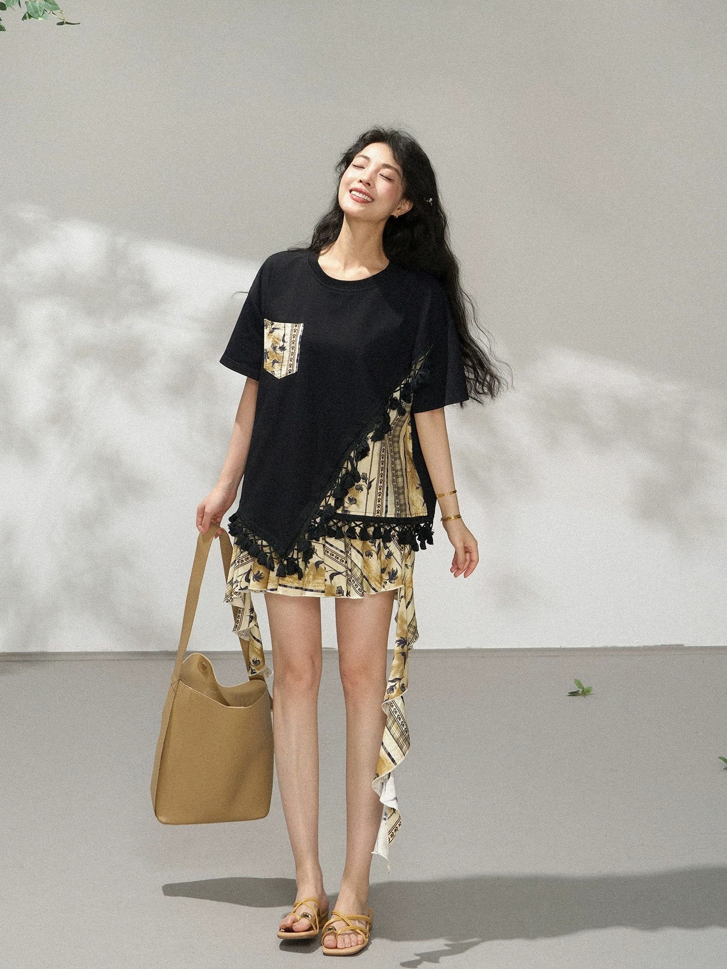 Bohemian Floral Ruffle Pleated Mini Skirt X3569