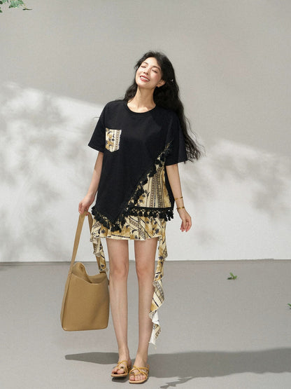 Bohemian Floral Ruffle Pleated Mini Skirt X3569