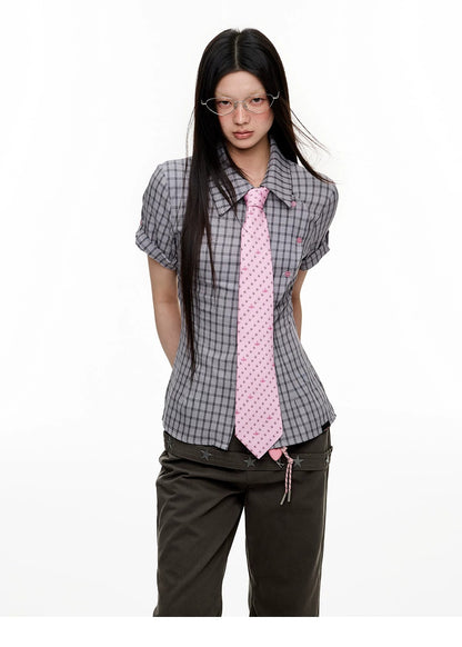 Original Korean-Style Plaid Short Sleeve Shirt X3573