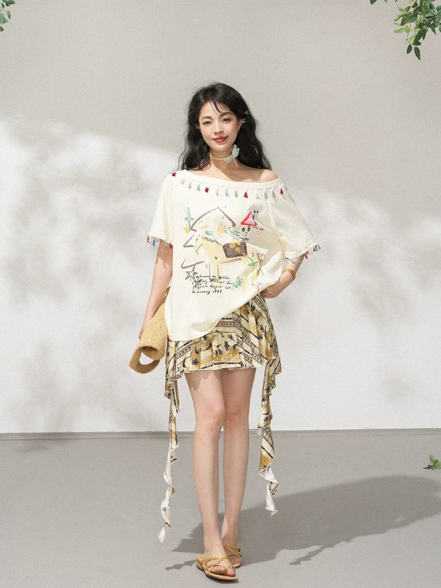 Bohemian Floral Ruffle Pleated Mini Skirt X3569