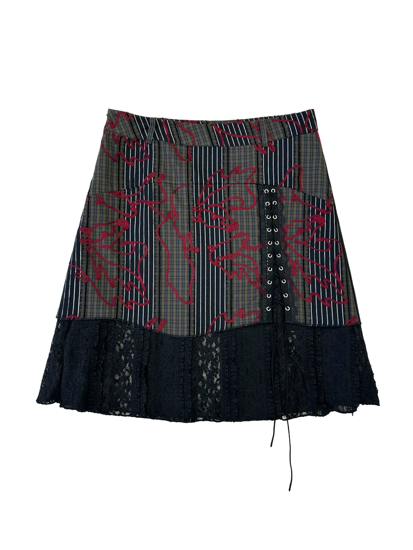 Dark Style Striped Embroidery Skirt X3612