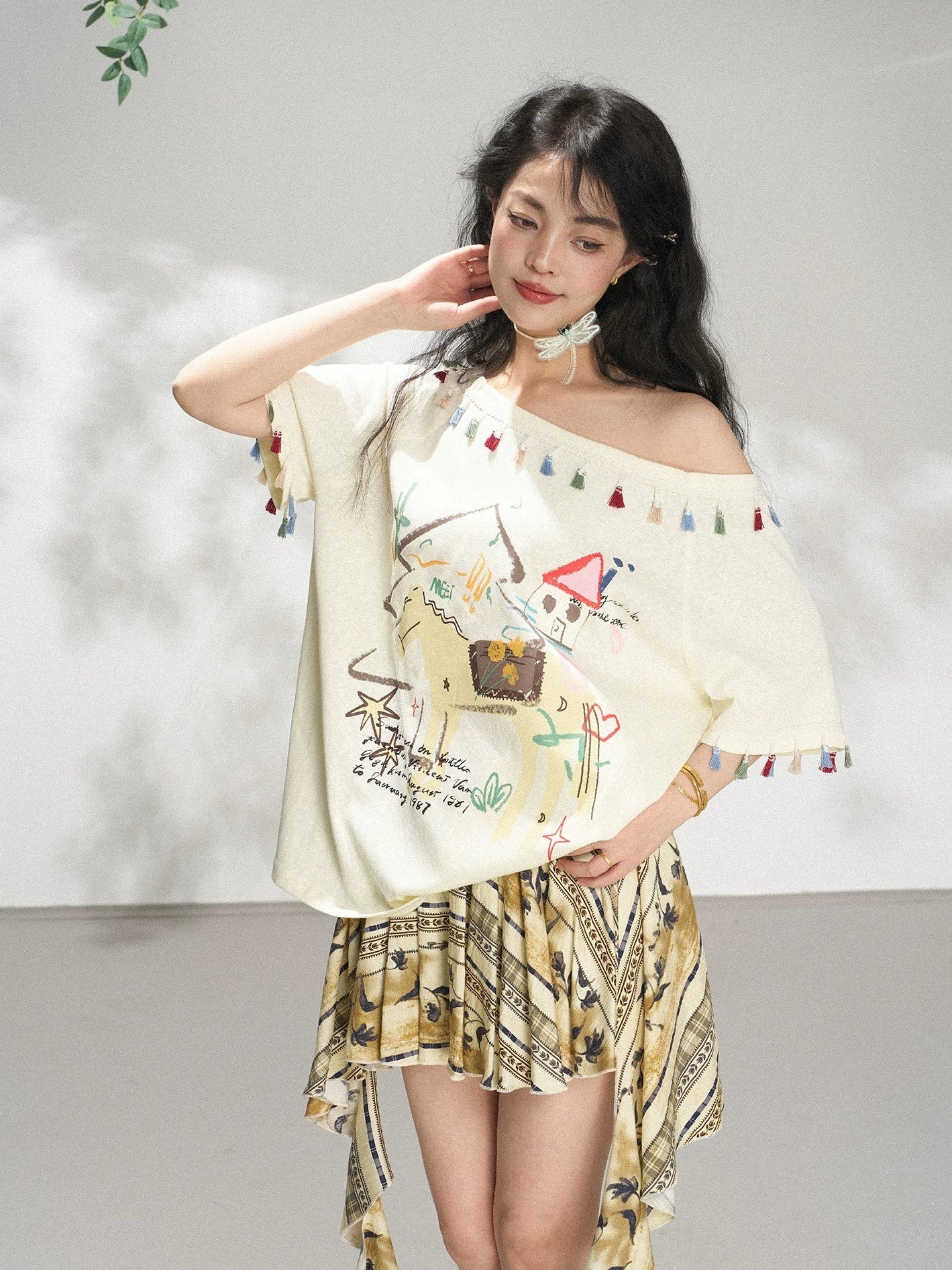 Bohemian Floral Ruffle Pleated Mini Skirt X3569