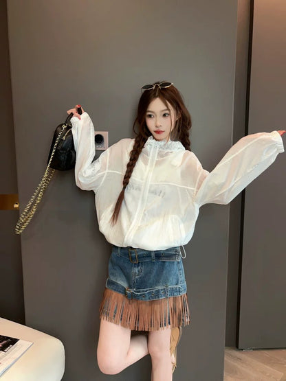 Vintage Fringe Denim Mini Skirt X3610