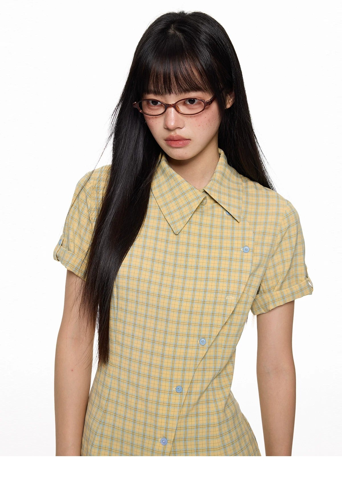 Original Korean-Style Plaid Short Sleeve Shirt X3573