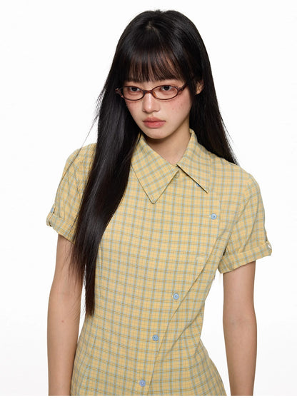 Original Korean-Style Plaid Short Sleeve Shirt X3573