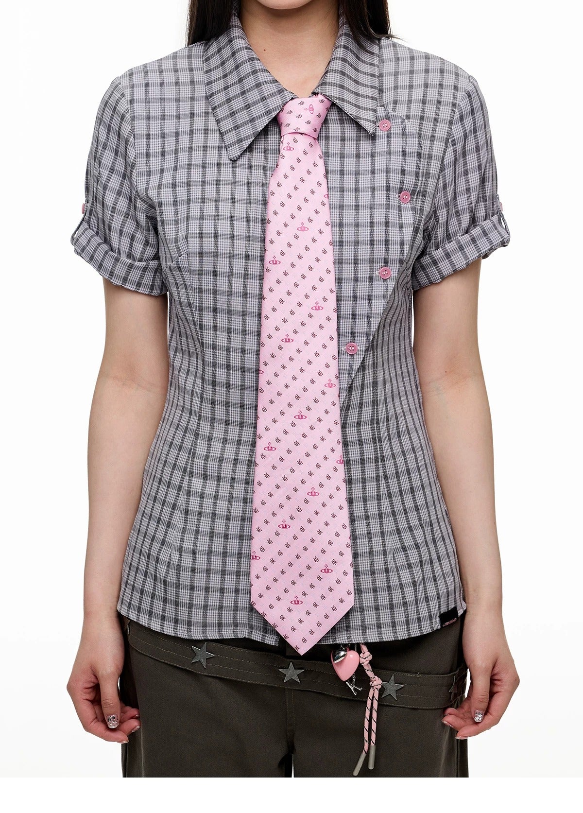 Original Korean-Style Plaid Short Sleeve Shirt X3573