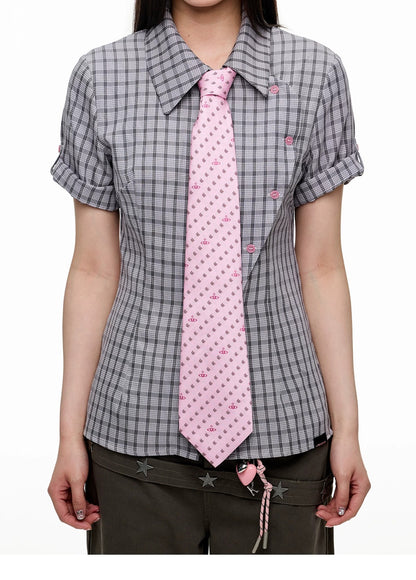 Original Korean-Style Plaid Short Sleeve Shirt X3573
