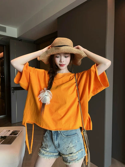 Simple Solid Color Short Sleeve T-Shirt X3609